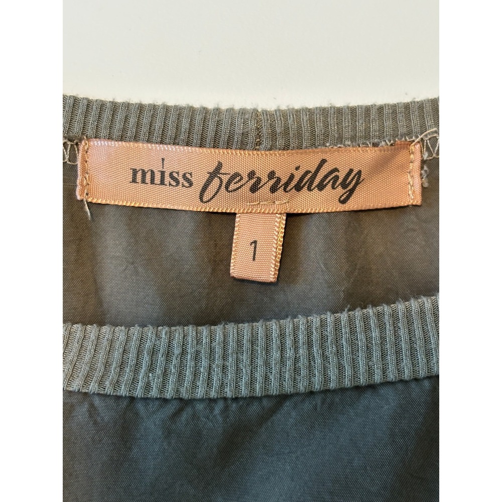 Miss‎ Ferriday Taupe Silk Blouse Lace Sleeves Mixed Media Romantic Top - Picture 6 of 9